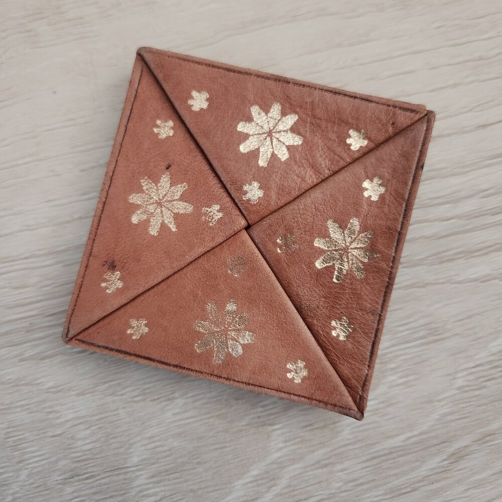 Vintage Moroccan Hand made Folding Origami Soft Tan Leather Coin Purse Wallet